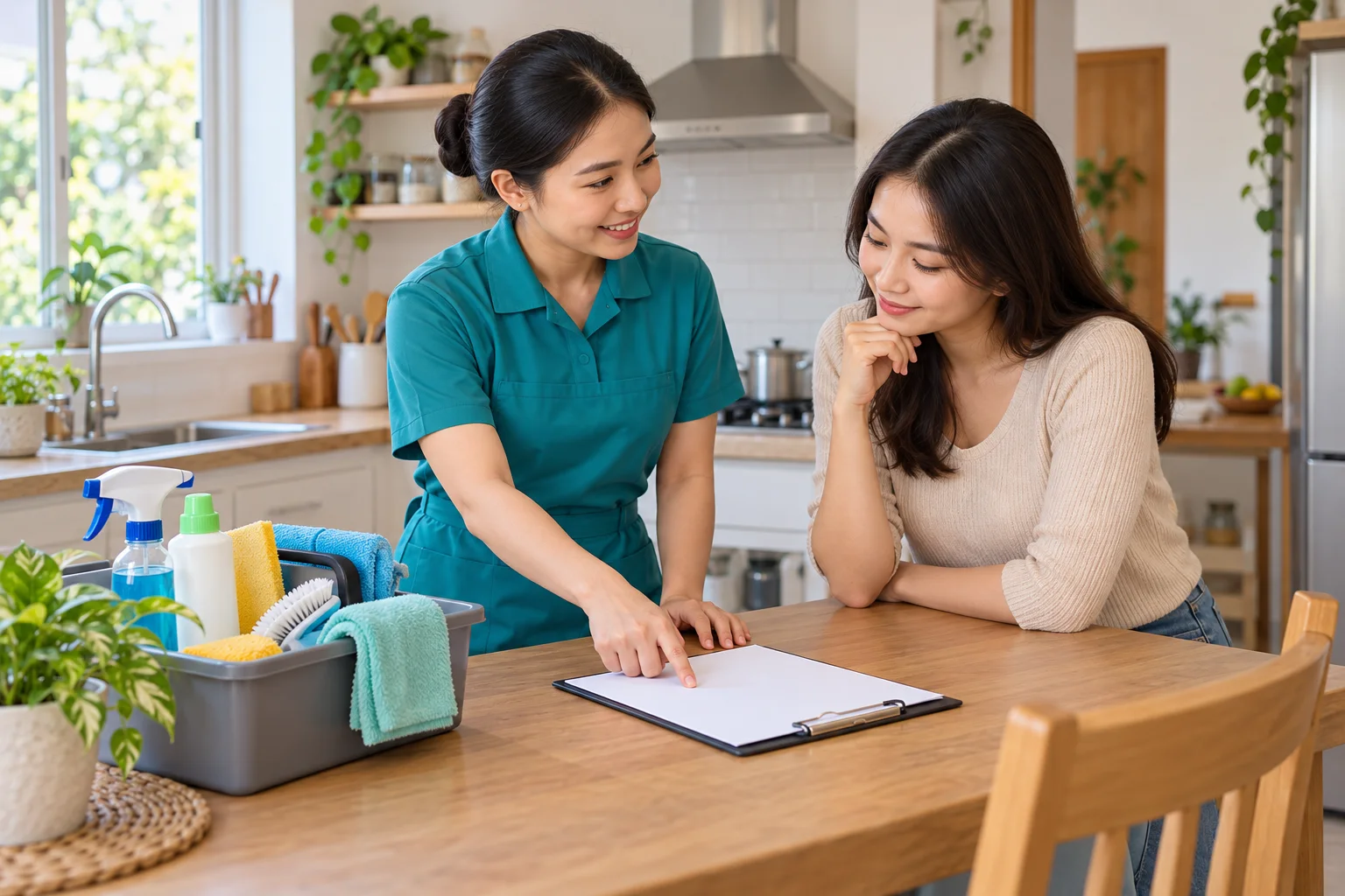 Minh họa kinh nghiệm chọn dịch vụ dọn nhà theo giờ: trao đổi danh sách công việc